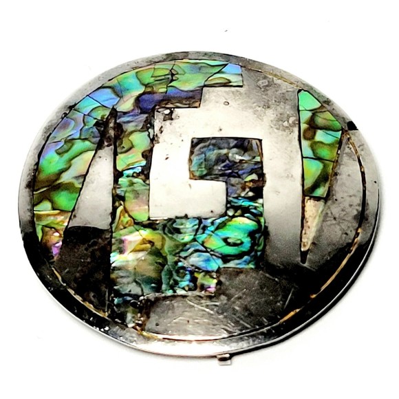 Sterling Silver Abalone Brooch Pendant Signed ADC  Mexico Vintage VGC! - Picture 9 of 9
